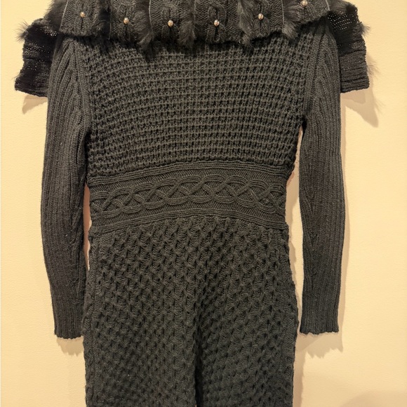 John Fashion Black Mixed Knit Longline Cardigan Faux Fur Collar & Studs - M - Picture 11 of 11